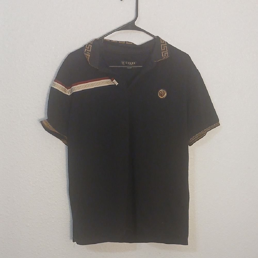 Chuxx Black Polo Shirt with Gold and Red Accents